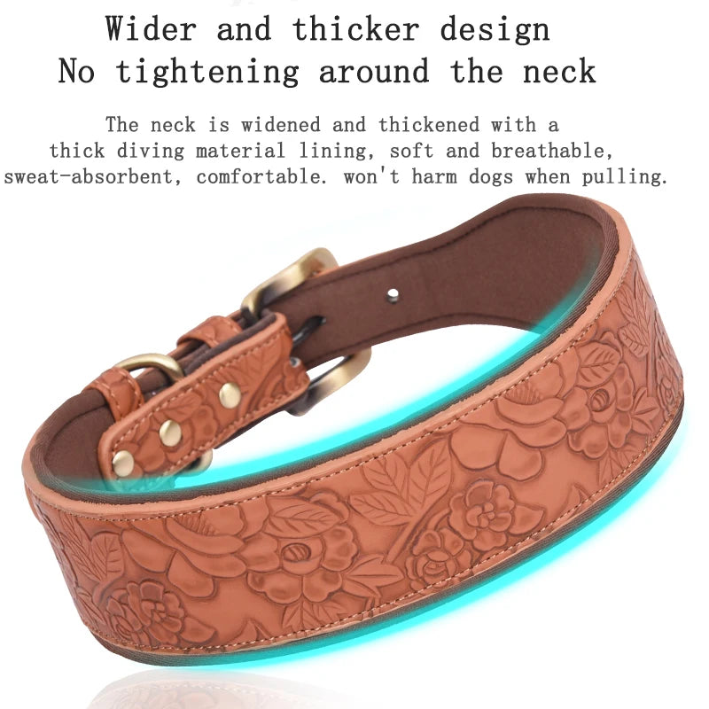 Engraved Leather Padded Dog Collar